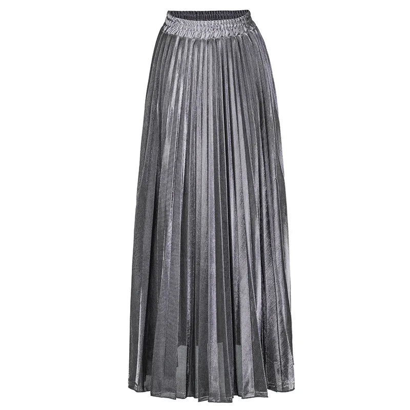 Check Skirt Pleated Maxi Skirt High Waist Harajuku Large Swing Gold Long Skirts For Women XXL Saias