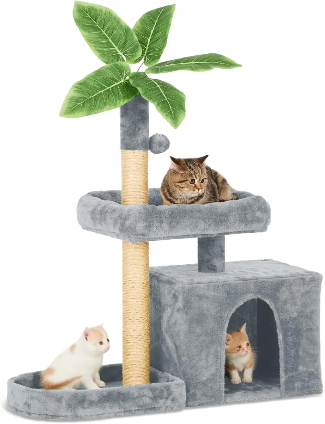 31.5 Inch Cat Tower with Leaf Design Cozy Plush Cat Condo for Indoor Cats