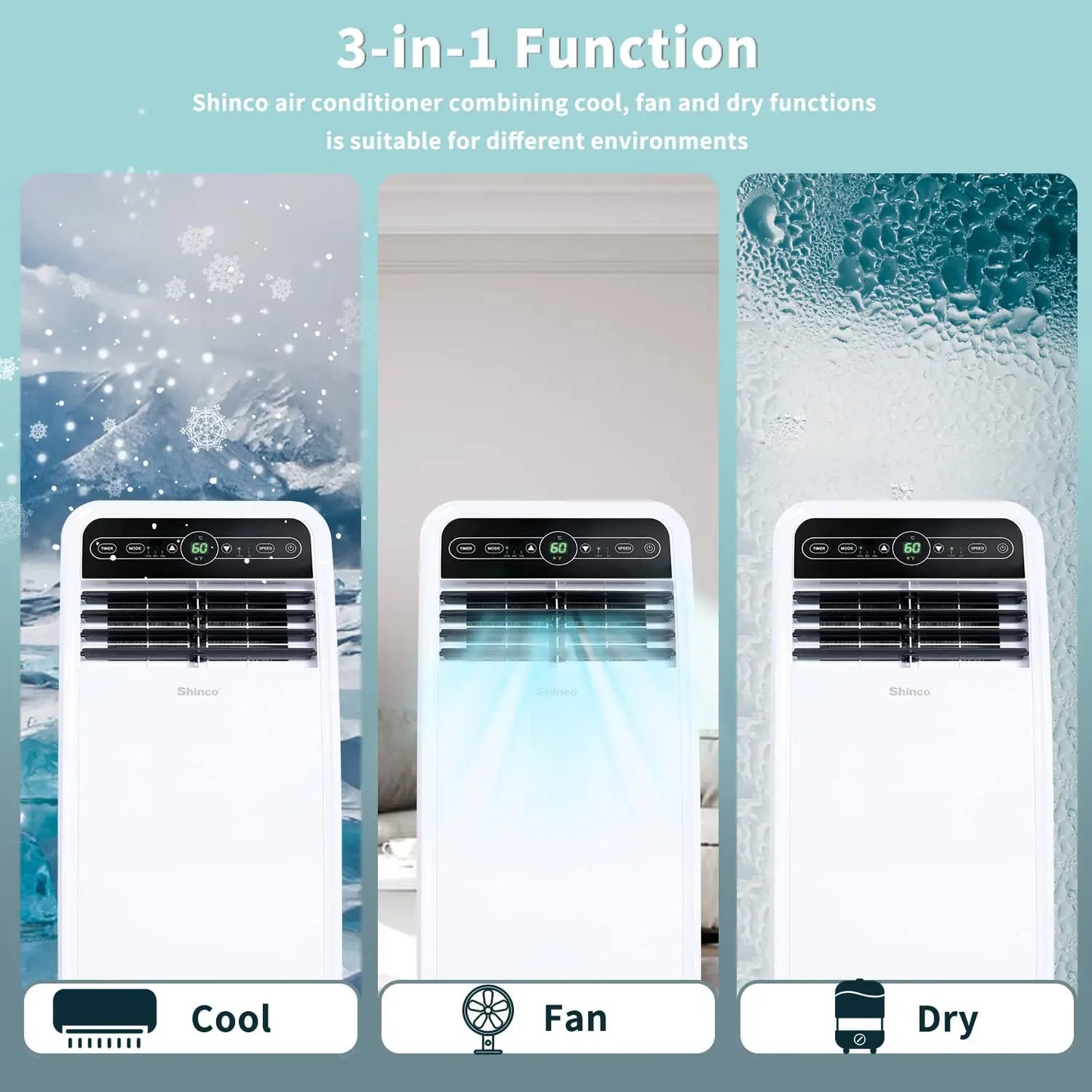 Shinco 8000 BTU Portable Air Conditioner with Dehumidifier and Fan Modes