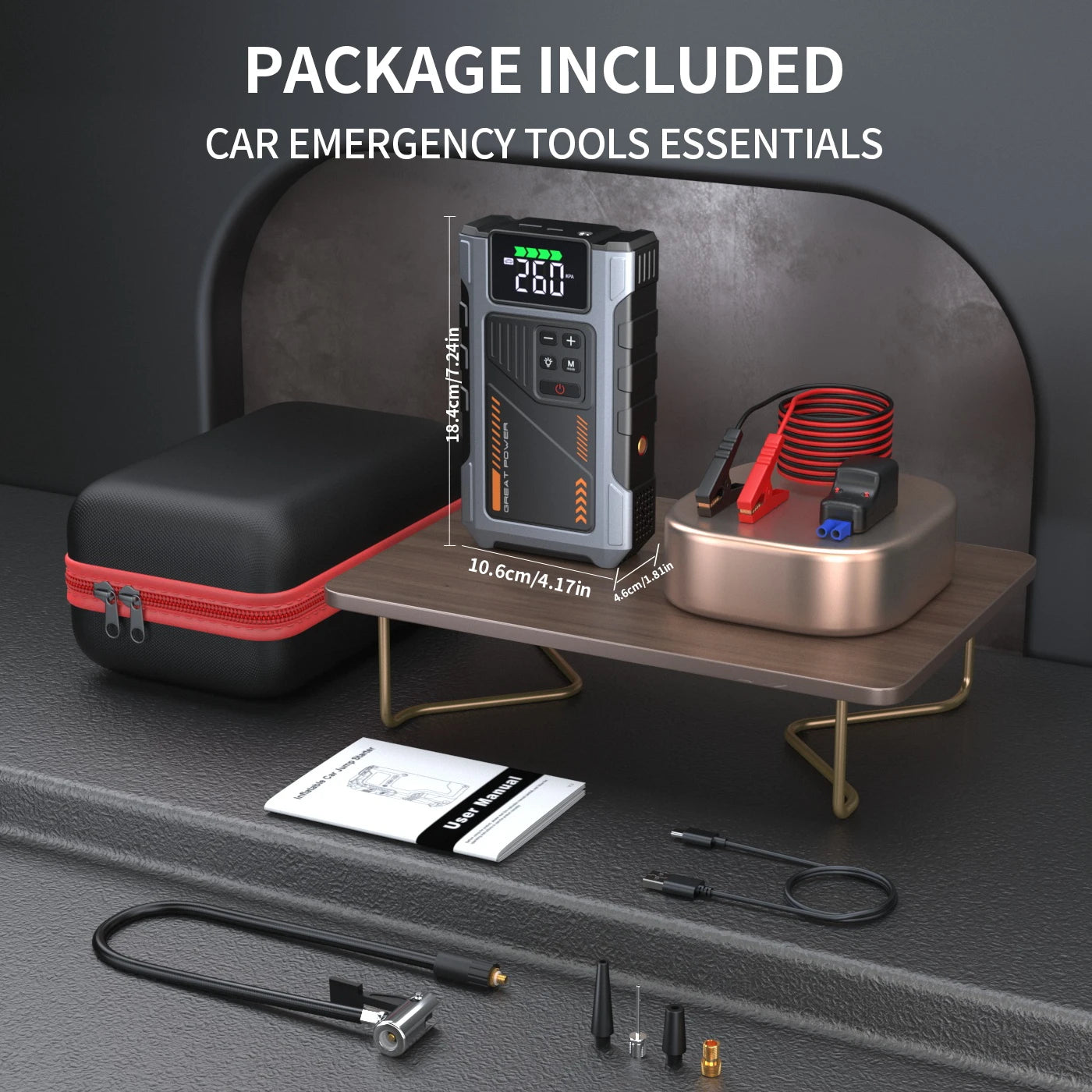 Portable Car Jump Starter With Air Compressor 3000A Peak Power