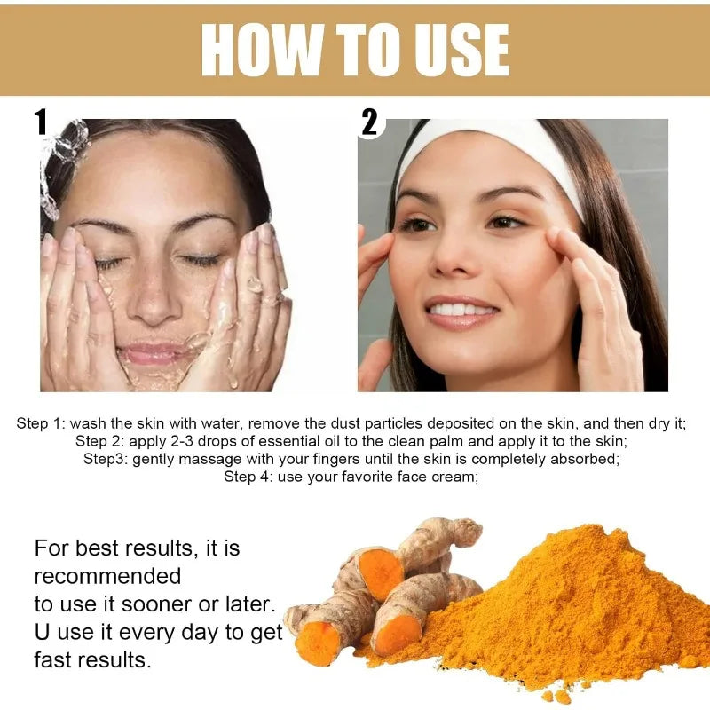 3pcs Turmeric Serum Oil Facial Moisturizing Brighten Essence Suitable For Dry Skin, Redness and Dark Spot Skin Blemishes