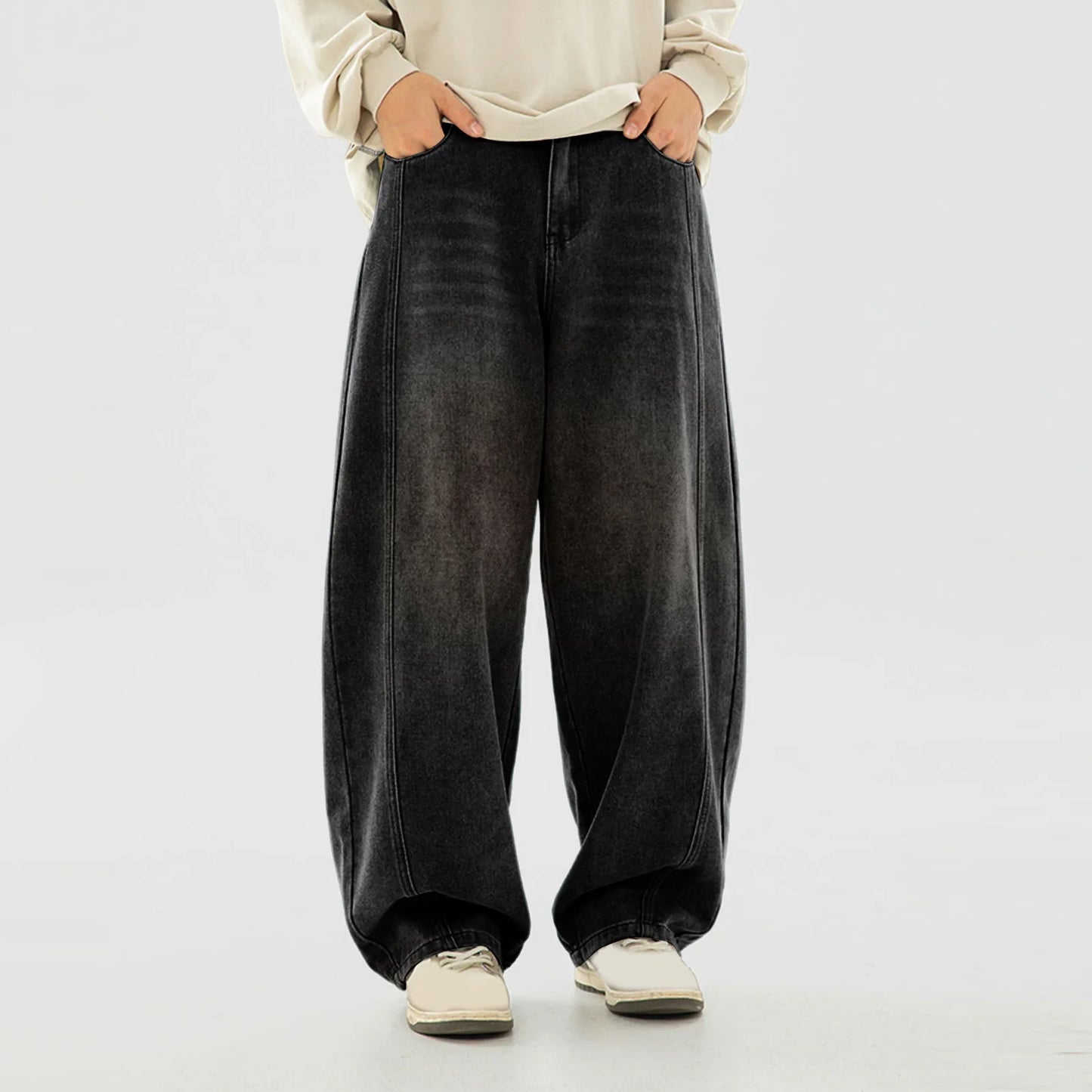 Korean Popular Clothes Y2k Old Wash Baggy Jeans Man‘S 2000s Casual Gothic Wide Pants Split Splicing Design Retro Loose Pants