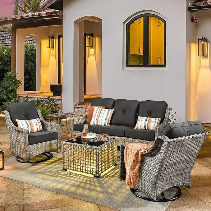 Patio Conversation Set,5 Pieces Wicker Patio Furnitures with Swivel Chair and Coffee Table,All Weather Patio Furniture Set