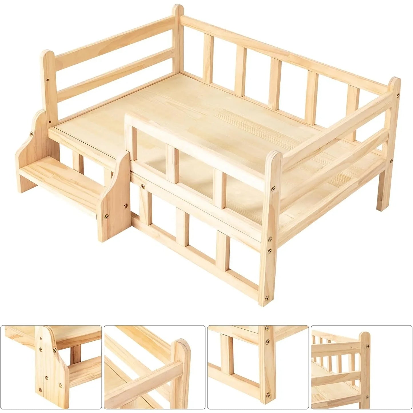Solid Wood Elevated Pet Bed for Cats and Small Dogs in Natural Pine Finish