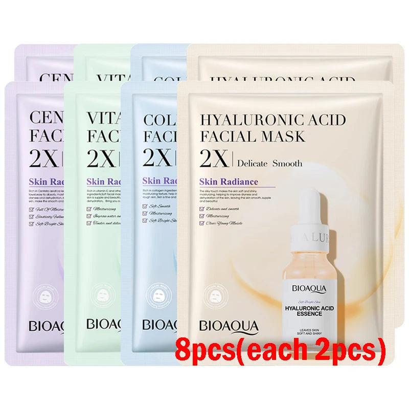4/8/12pcs BIOAQUA Centella Collagen Face Mask Moisturizing Refreshing Sheet Masks Hyaluronic Acid Facial Mask Skin Care Products