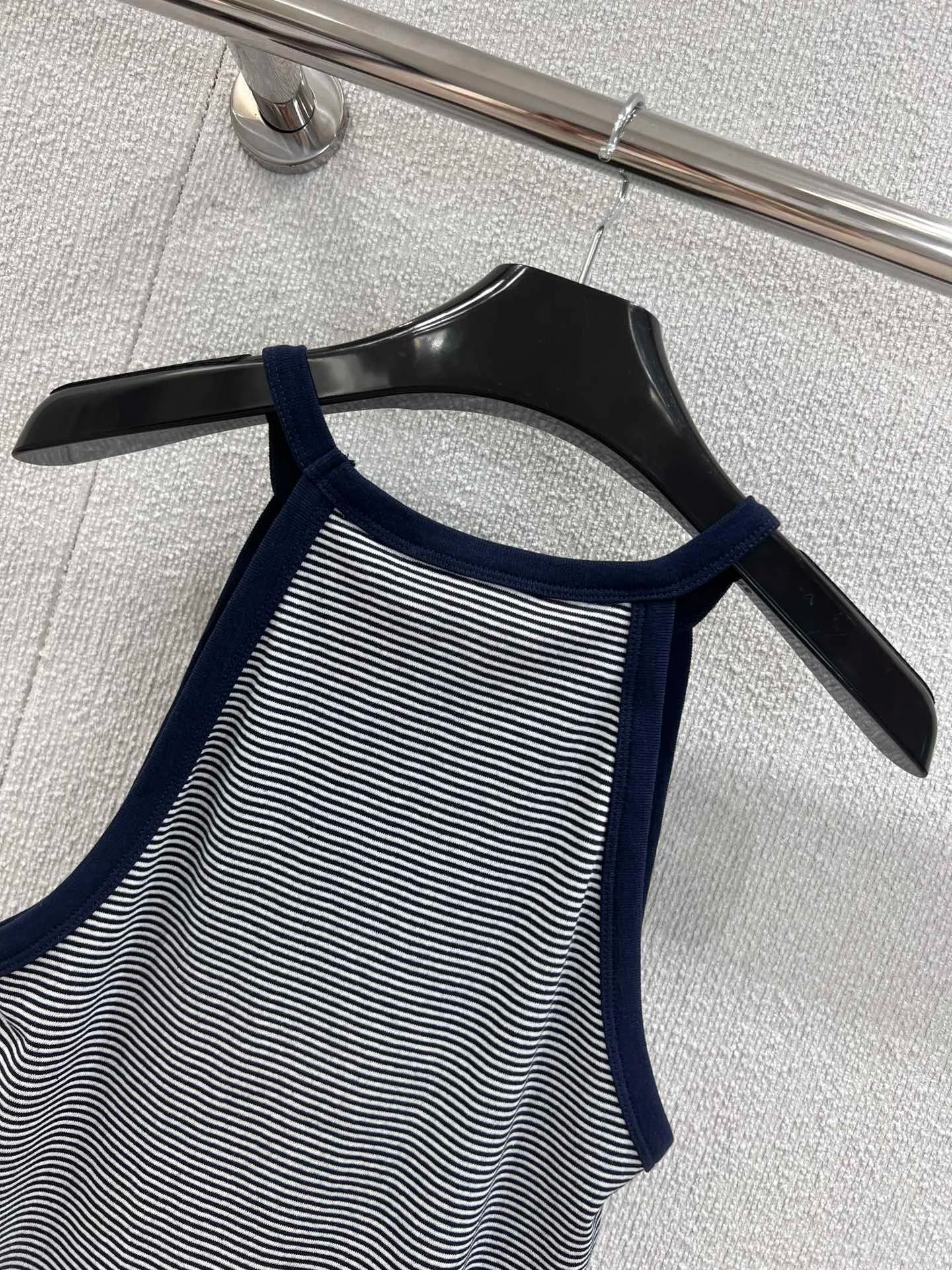 New summer women's clothes high quality European and American style halter neck striped sleeveless camisole sweater top T-shirt