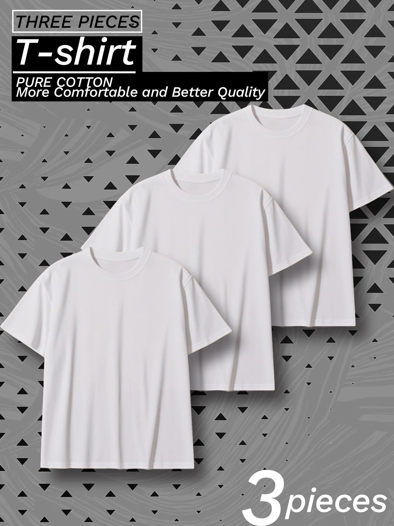 3 Piece White Cotton Short Sleeve Men's T Shirts. Perfect for everyday wear, going to the gym, and perfect for gift giving.