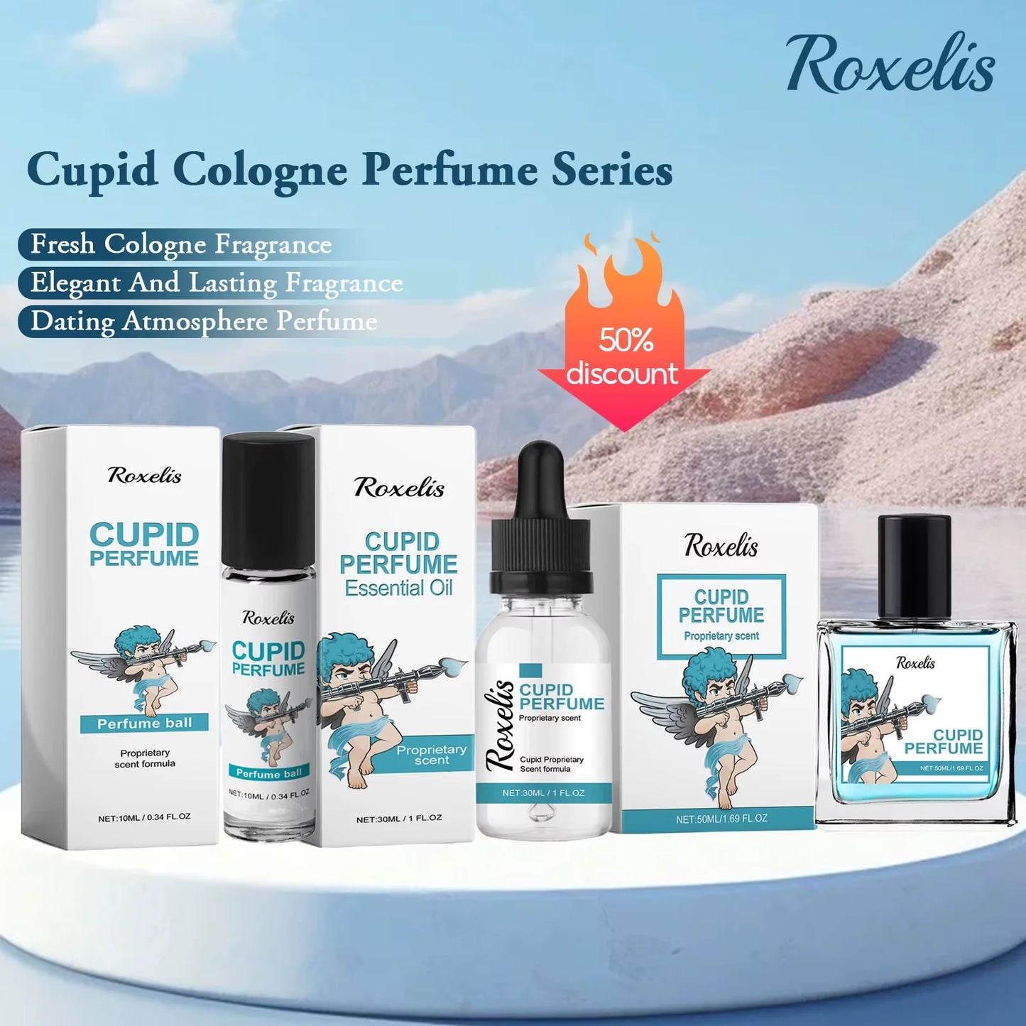 Roxelis 50ml Cupid Cologne Charming Perfume Series Lasting Pheromone Fragrance Light Scent Flirting Refreshing Air Aroma Spray