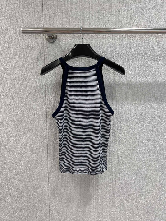 New summer women's clothes high quality European and American style halter neck striped sleeveless camisole sweater top T-shirt