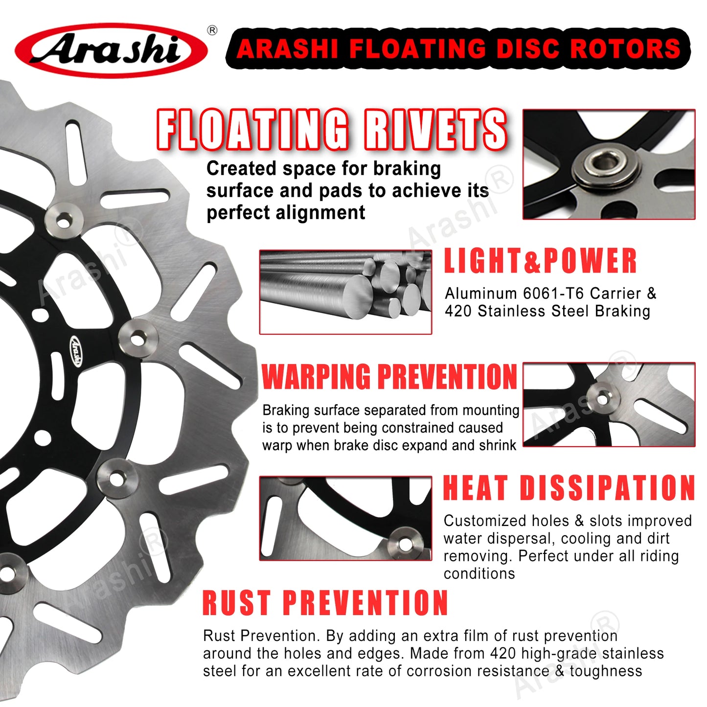 Arashi 310mm 220mm CNC Full Floating Brake Disc Rotors for Kawasaki Ninja ZX10R