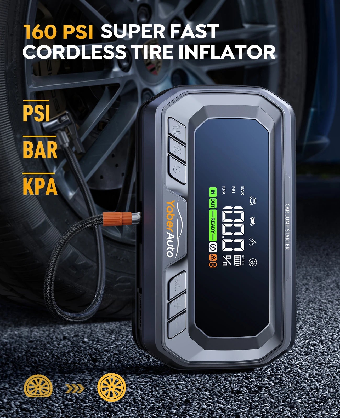 Yaber 4 In 1 6000A Jump Starter Power Bank With Air Compressor And Charger