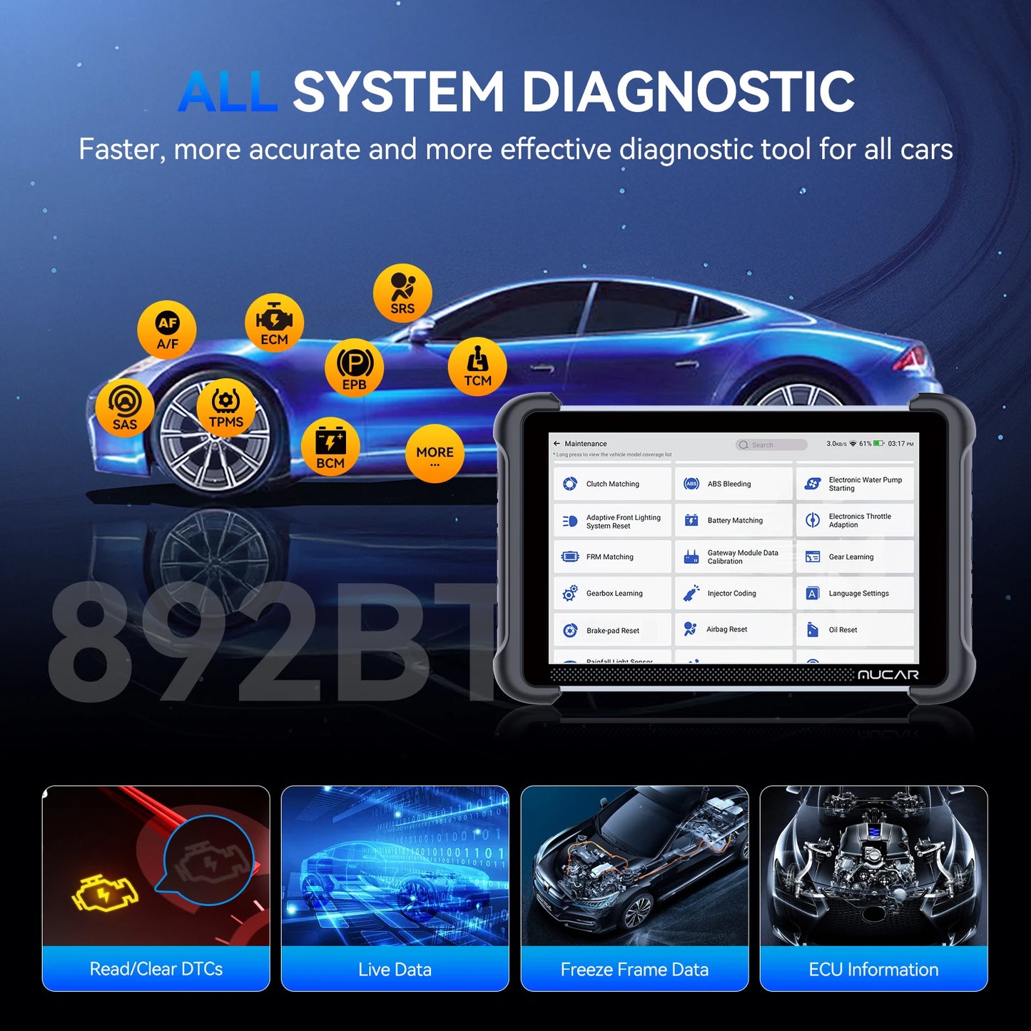 MUCAR 892BT OBD2 Scanner Bi-Directional Diagnostic Tool with Free Lifetime Updates