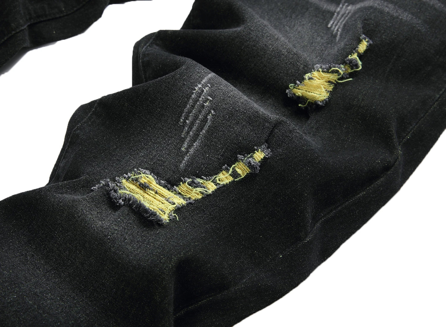 Men's Black Jeans Elastic Black Cattle Destroyed Jeans Long Pants For Casual Outings, Parties, And Dates 515-1