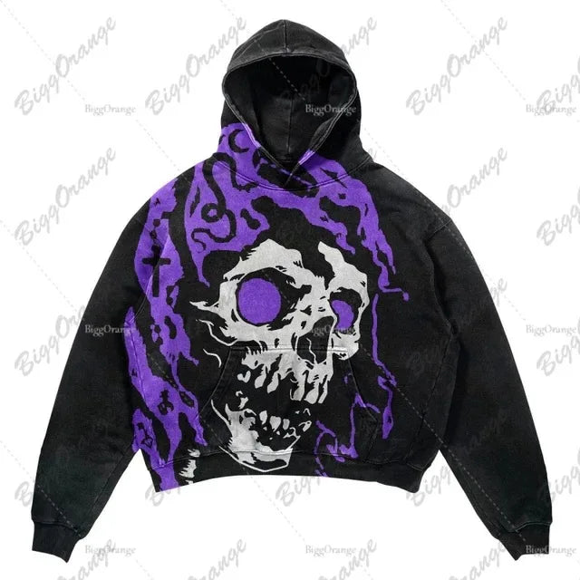 Harajuku Hand touch printing Hoodie Oversized Streetwear Tops Sweatshirt Y2k Clothes Gothic Grunge Hoodies  Men Clothing