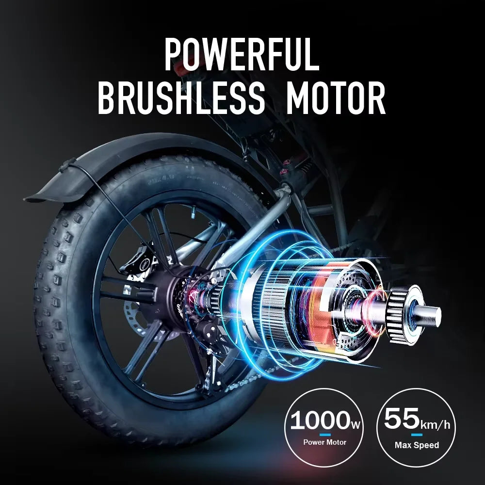 Deepower Electric Bike QS7 1000W 48V 60AH 20 Inch Fat Tire Ebike for Adults Mountain Off-Road Dual Batteries Electric Bicycle