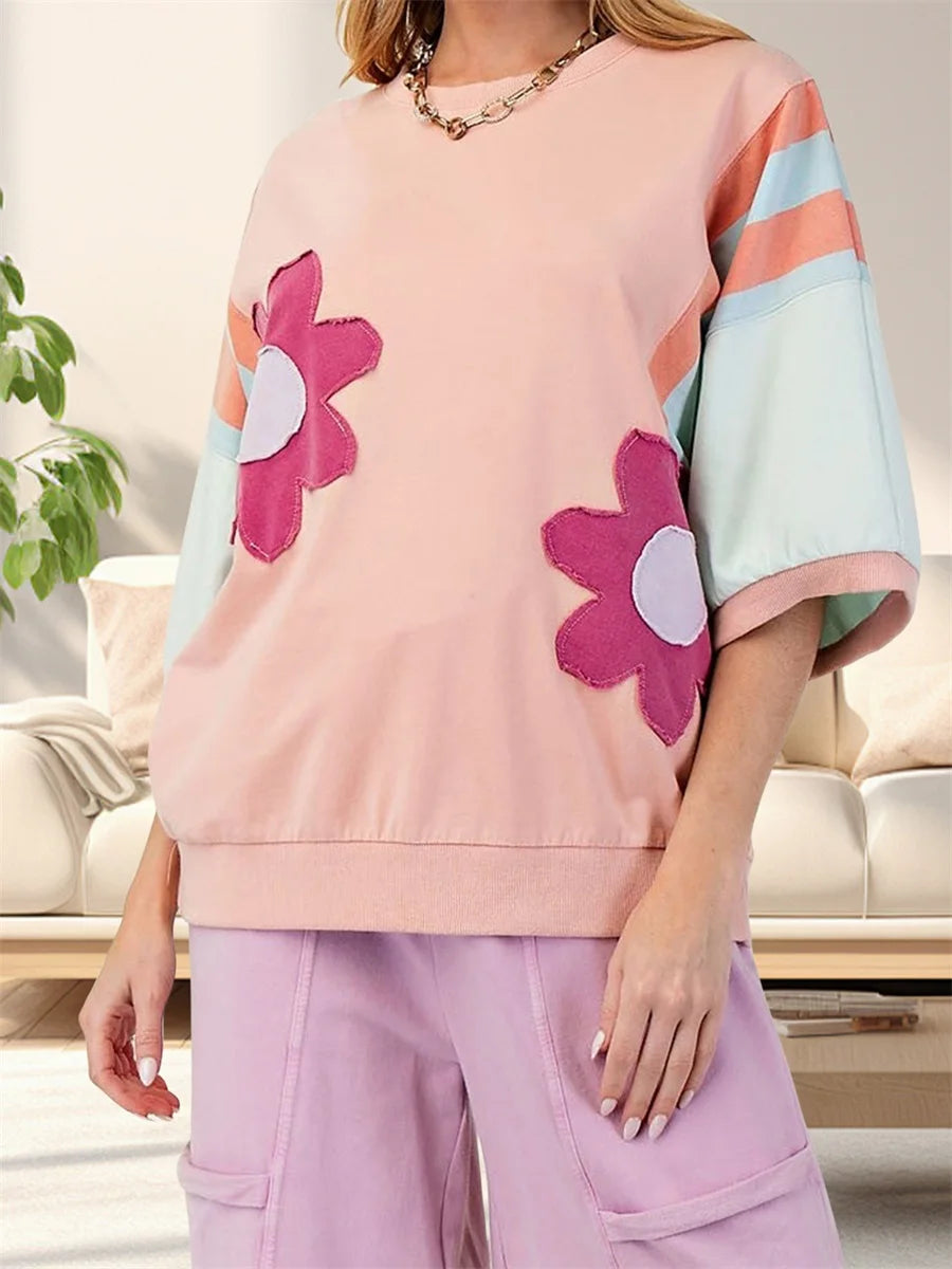 Women s V-Neck Short Sleeve Striped Print Casual T-shirt with Pocket for Summer Beach Vacation or Daily Wear