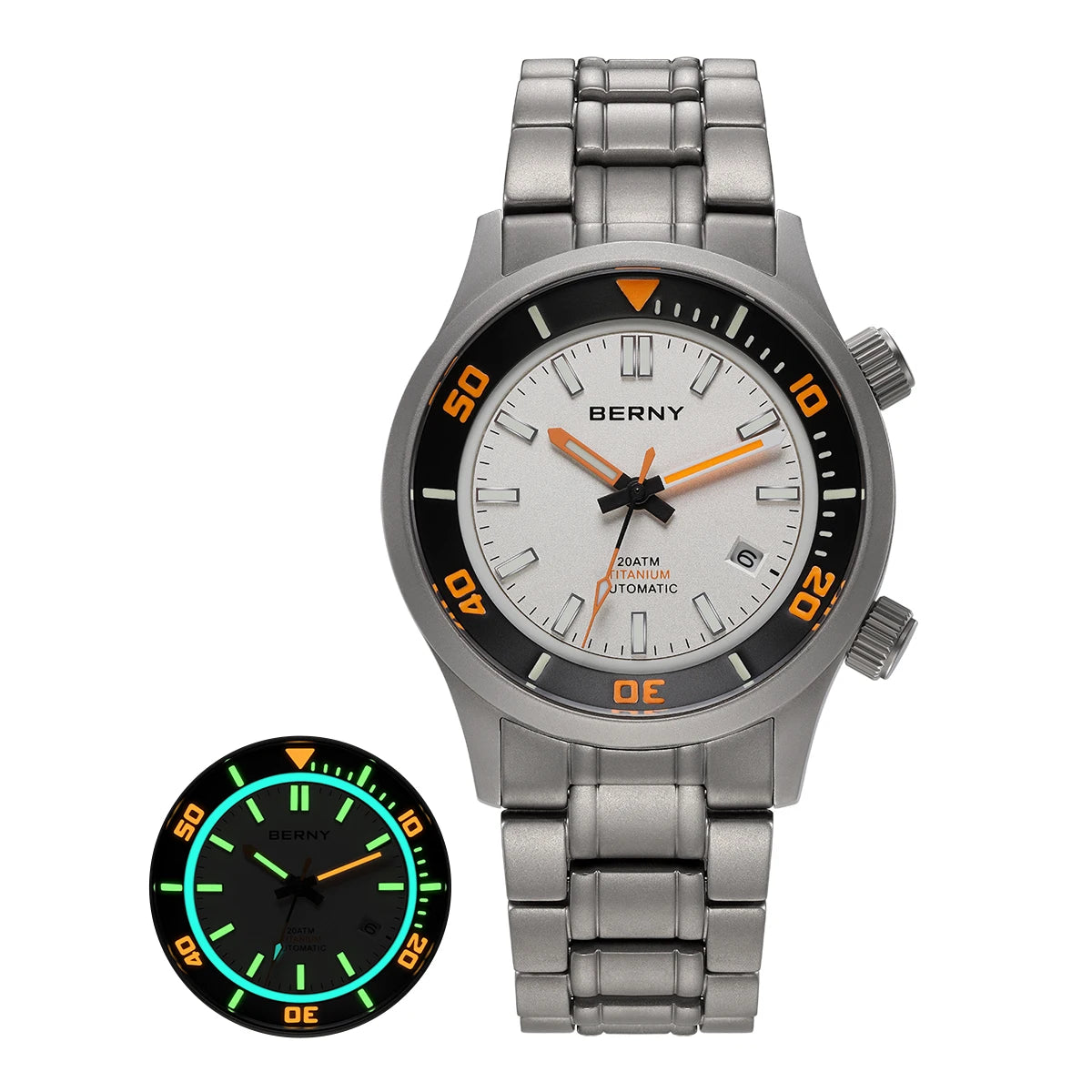 BERNY Men's Titanium Diver Watch with Luminous Dial and Sapphire Crystal 20ATM