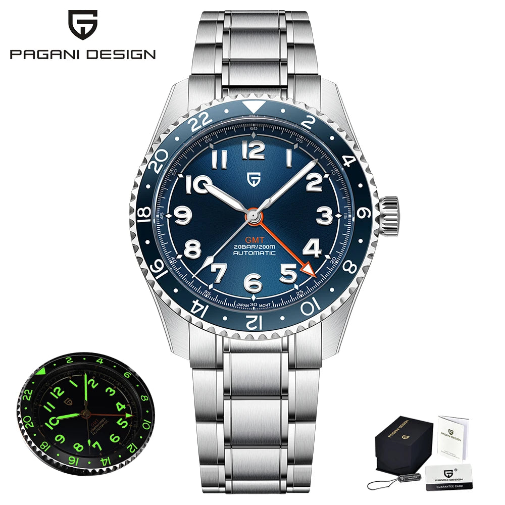 Pagani Design 2025 NH34 GMT Men's Automatic Mechanical Watch Stainless Steel