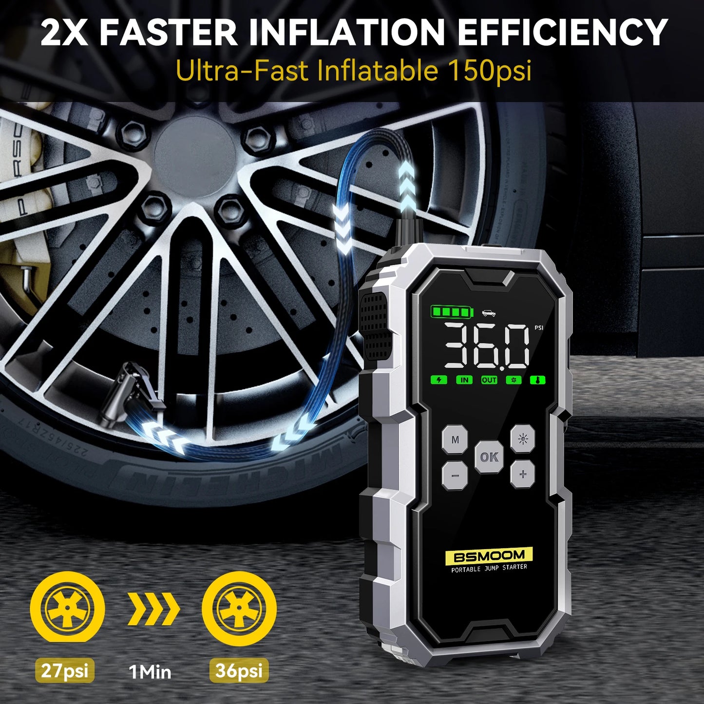 7000A Car Jump Starter and Air Compressor Power Bank with LED Flashlight