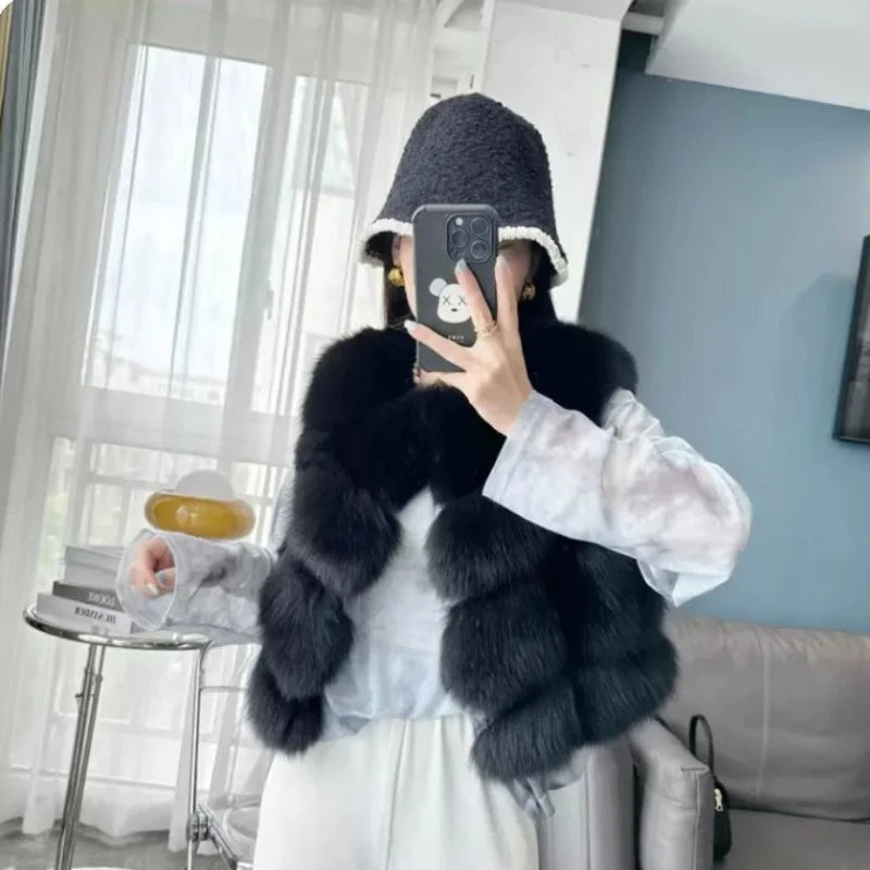 kejinyuan real fox fur raccoon fur vest Women's Natural winter warm sleeveless