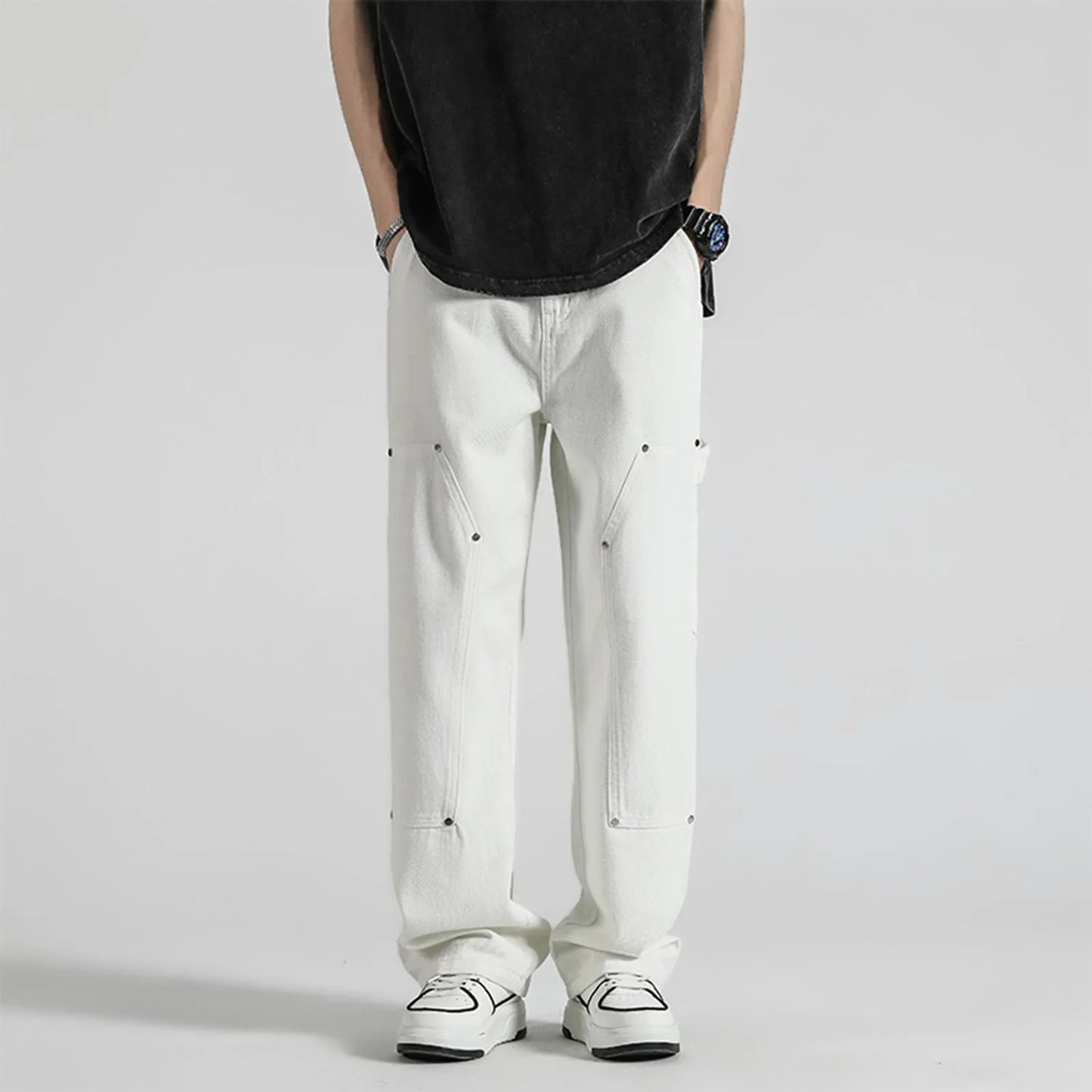 Korean Popular Clothes Men'S Clothing Gothic Style Oversize Y2k Baggy Jeans Japanese Denim Flared Jeans Straight Wide Pants