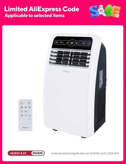 Shinco 8000 BTU Portable Air Conditioner with Dehumidifier and Fan Modes