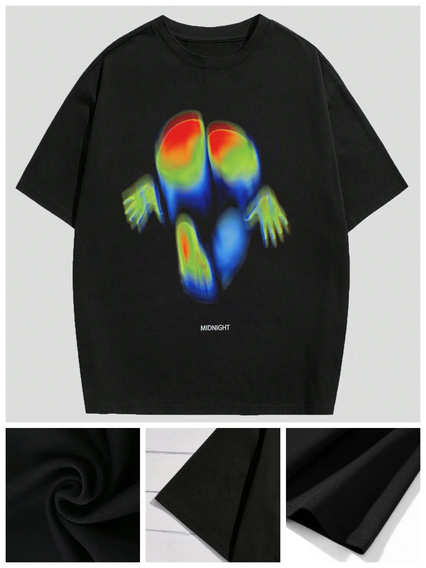 Men's 100% Cotton Casual Abstract Print Crew Neck T-Shirt with Applique - Summer Tee for Men’s Clothing