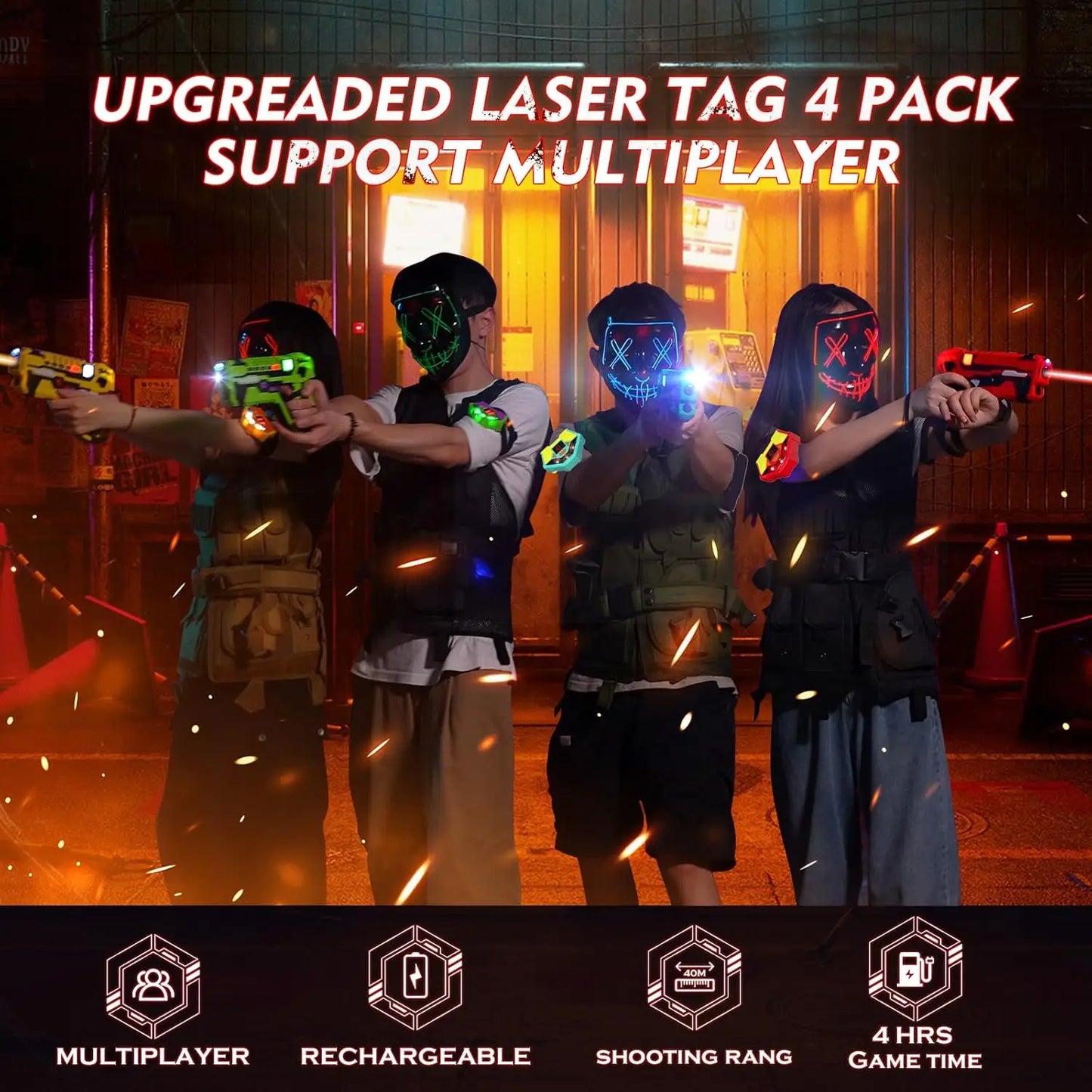VATOS Laser Tag Battle Game Gun Set Electric Infrared Toy Guns Kids Infrared Laser Pistol X4 Boys Children Indoor Outdoor Games