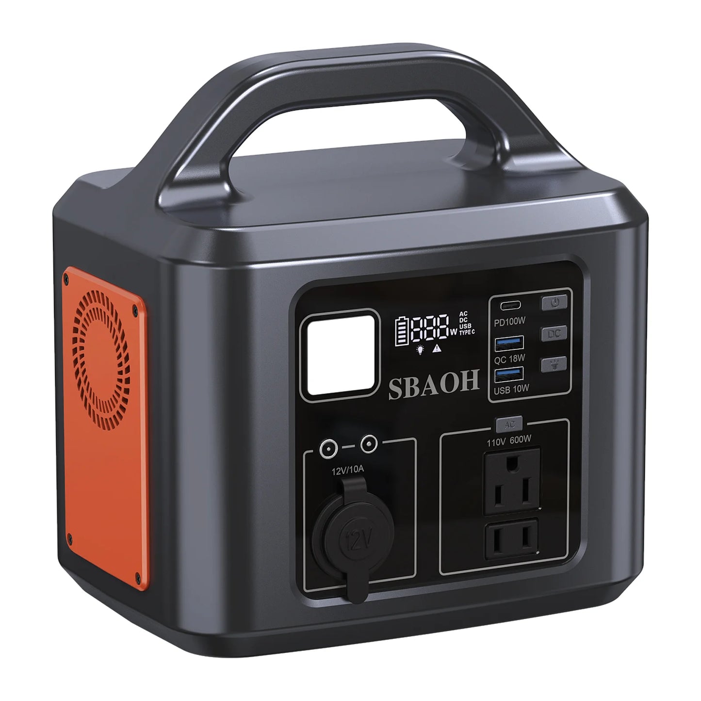 538.7Wh 600W Portable Outdoor Power Station with Solar Charging Input, 100W PD USB-C, QC3.0, AC Power Outlet, Outdoor Camping Ho