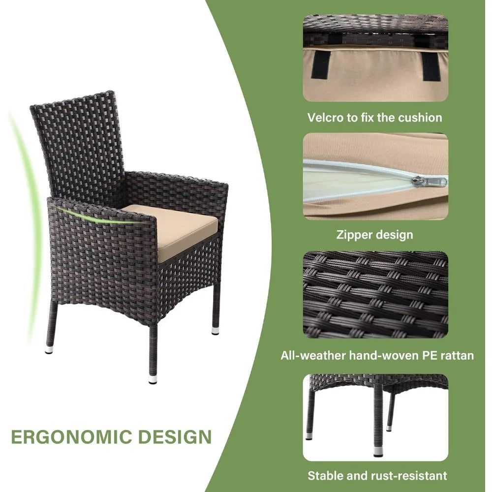 5 Piece Patio Dining Set All-Weather Wicker Outdoor Patio Furniture Set w/Tempered Glass Tabletop, Removable Cushions