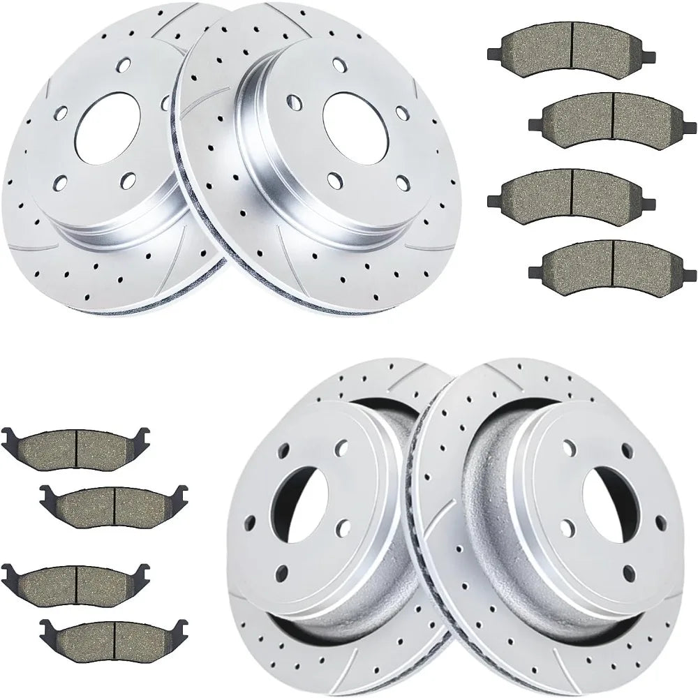 Front and Rear Brake Rotors with Ceramic Brake Pads for Dodge Ram 1500