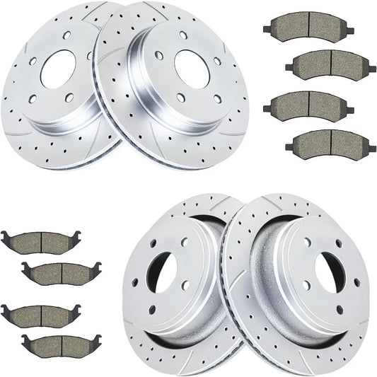 Front and Rear Brake Rotors with Ceramic Brake Pads for Dodge Ram 1500
