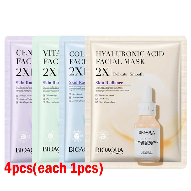 4/8/12pcs BIOAQUA Centella Collagen Face Mask Moisturizing Refreshing Sheet Masks Hyaluronic Acid Facial Mask Skin Care Products