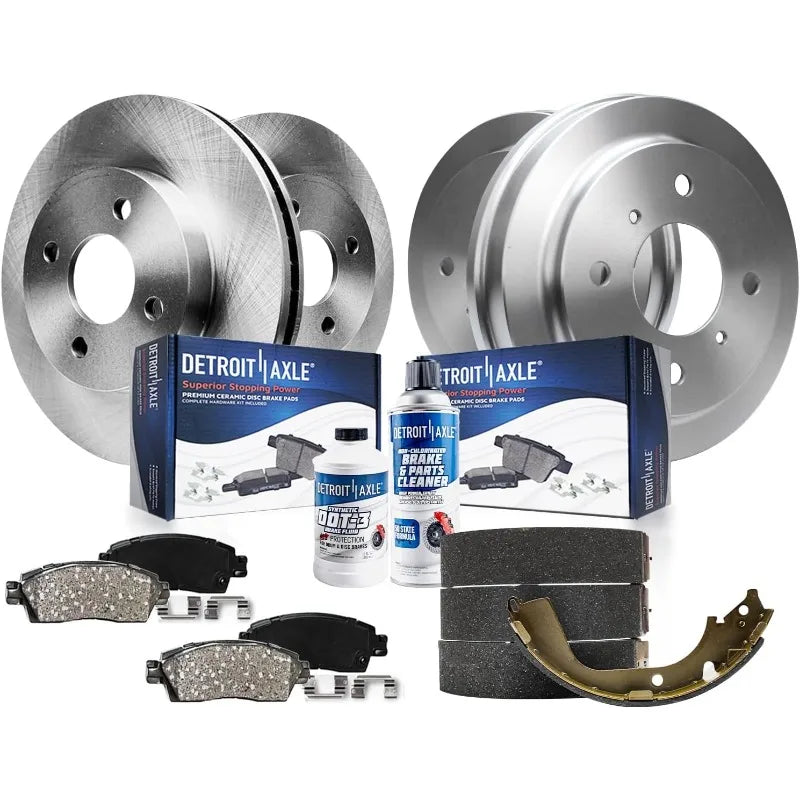 Detroit Axle - Brake Kit for 1.8L 4-Lug Front Brake Rotors Rear Brake Drums Replacement