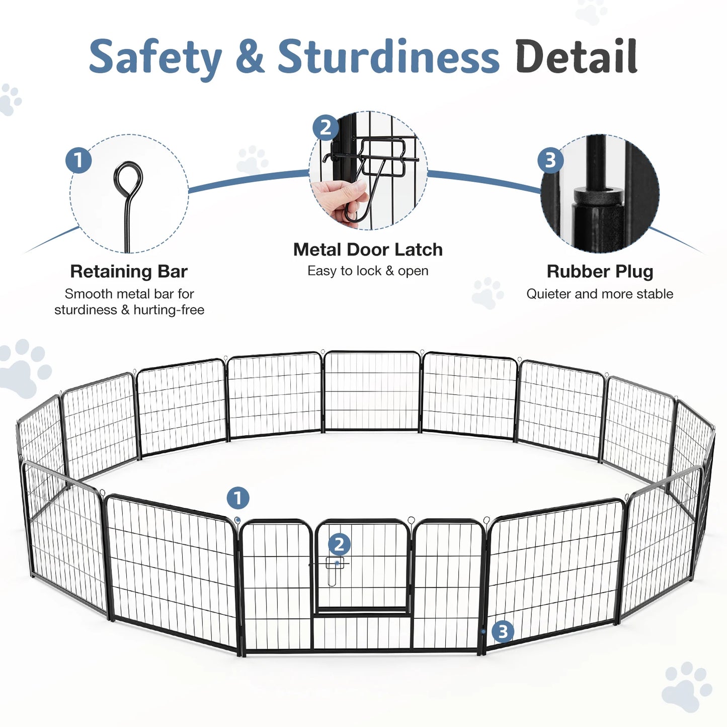 JHK Heavy Duty 16 Panel Dog Playpen Indoor Outdoor Metal Pet Fence Gate