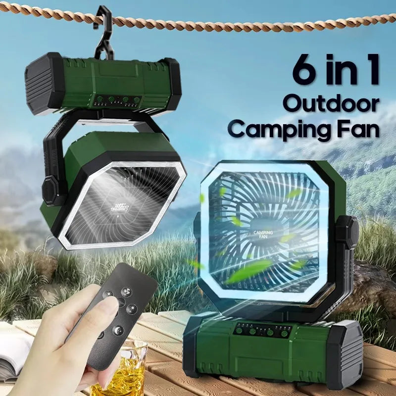 30000mAh Camping Fan with LED Lantern, Rechargeable Battery Operated Oscillating with Remote Hook Steroage Bag