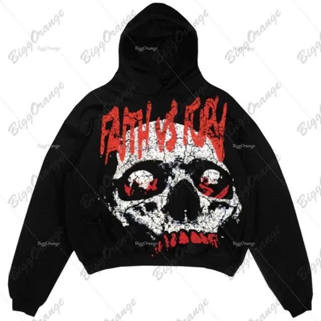 Harajuku Hand touch printing Hoodie Oversized Streetwear Tops Sweatshirt Y2k Clothes Gothic Grunge Hoodies  Men Clothing