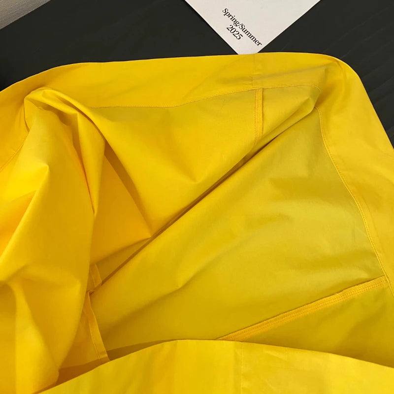 Women Elastic Waist Skirts with Drawstring High Waist Casual Yellow Midi Skirt 2025 New In