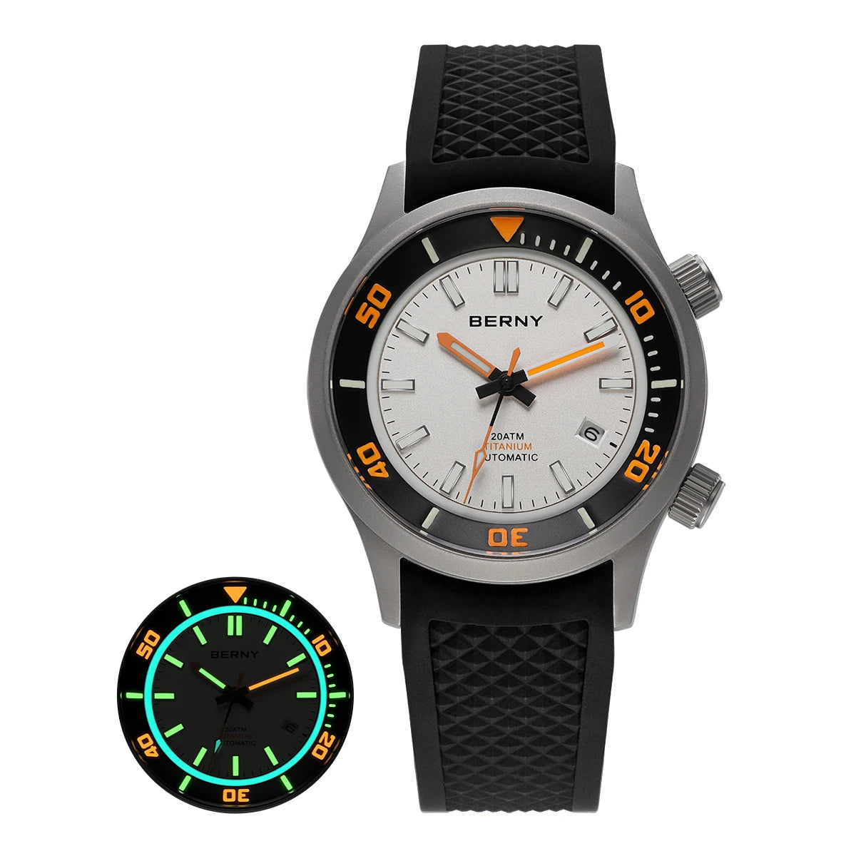 BERNY Men's Titanium Diver Watch with Luminous Dial and Sapphire Crystal 20ATM