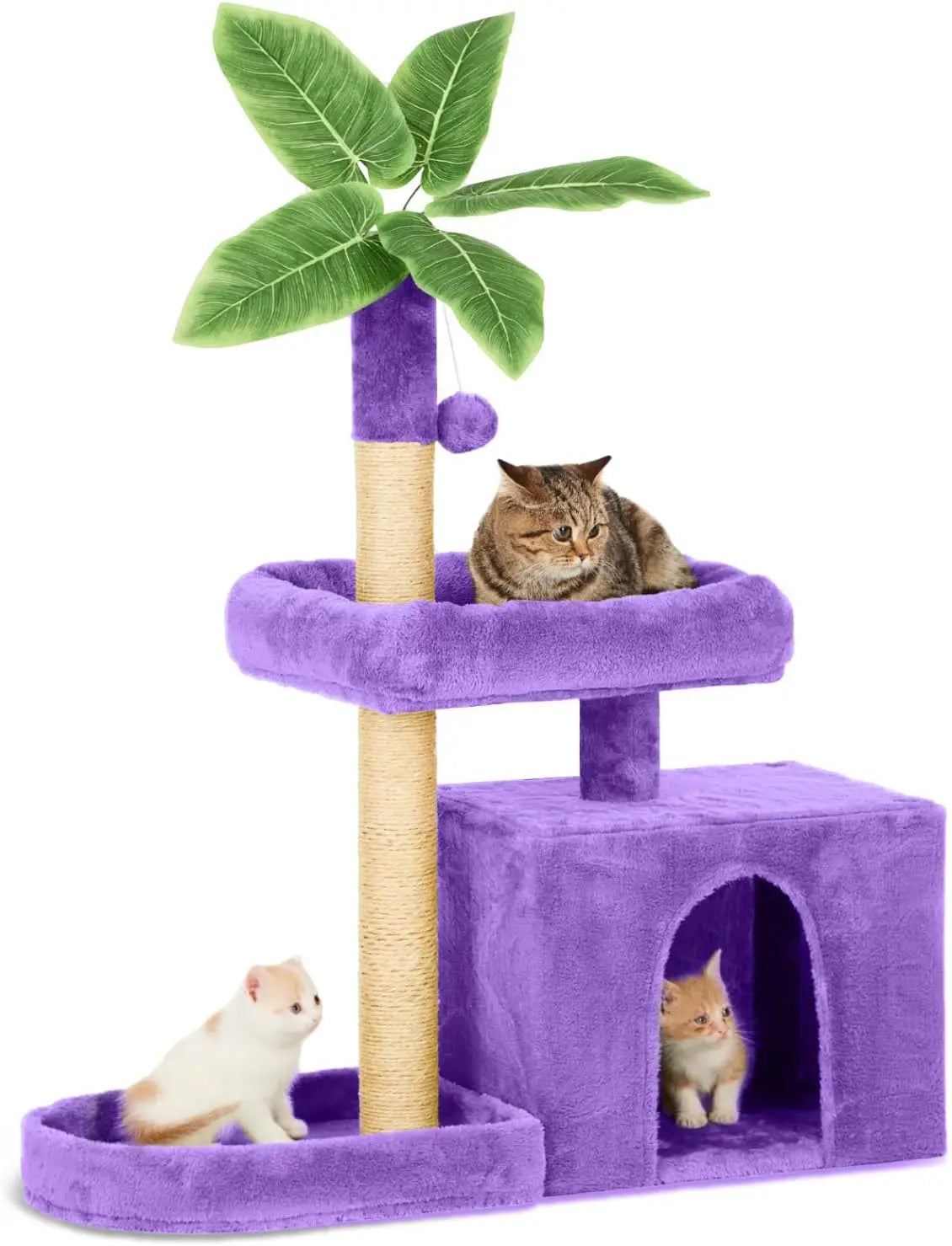 31.5 Inch Cat Tower with Leaf Design Cozy Plush Cat Condo for Indoor Cats