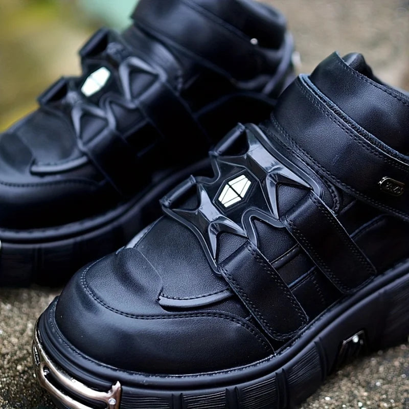 Chunky Heel Platform Metal Decoration Sneakers Large Size Hook Loop Flat Heel Gothic Sport Shoes Female Casual Trainers Designer