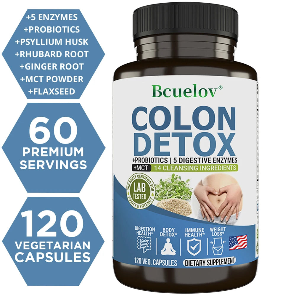 Colon Cleanser Detox Supplements - Bowel Cleansing & Probiotics - Natural Digestion, Constipation & Bowel Relief, Bowel Health