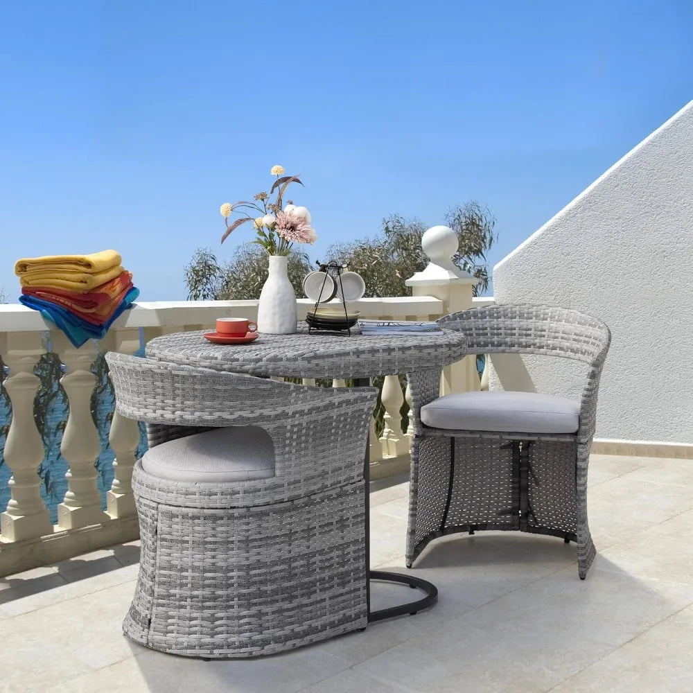 3 Piece Outdoor Patio Bistro Set, Patio Furniture Set for 1 Iron Table and 2 Dining Chairs, Balcony Furniture Patio Table