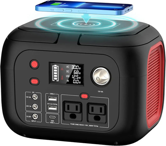 Portable Power Station 300W Power Bank with AC Outlet 228Wh Solar Generator with LED Light Portable Generators 9 Outputs Battery