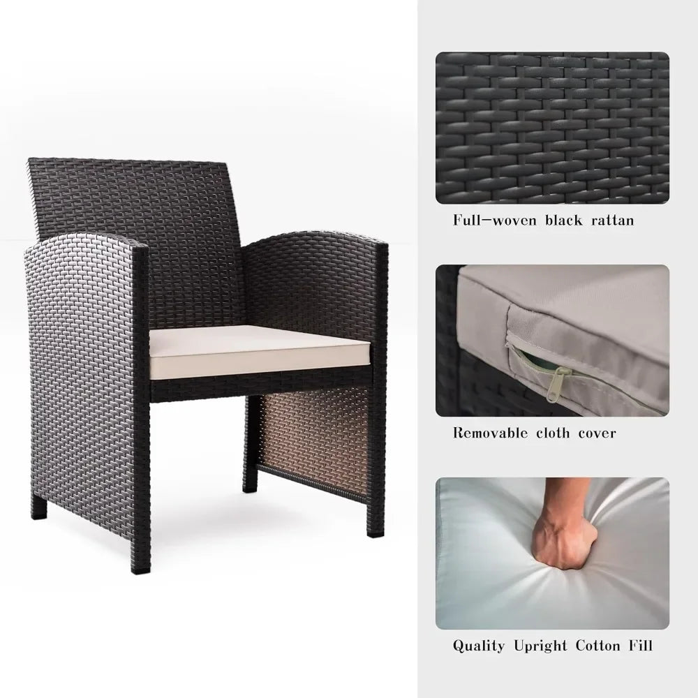 4 Pieces Patio Conversation Set Outdoor Rattan Patio Furniture Set Wicker Chairs with Soft Cushion and Glass Table for Pa