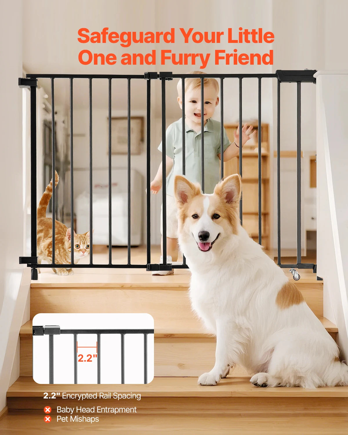 VEVOR Adjustable Baby Gate for Pets 29.5 to 43 Inches Wide Safety Barrier