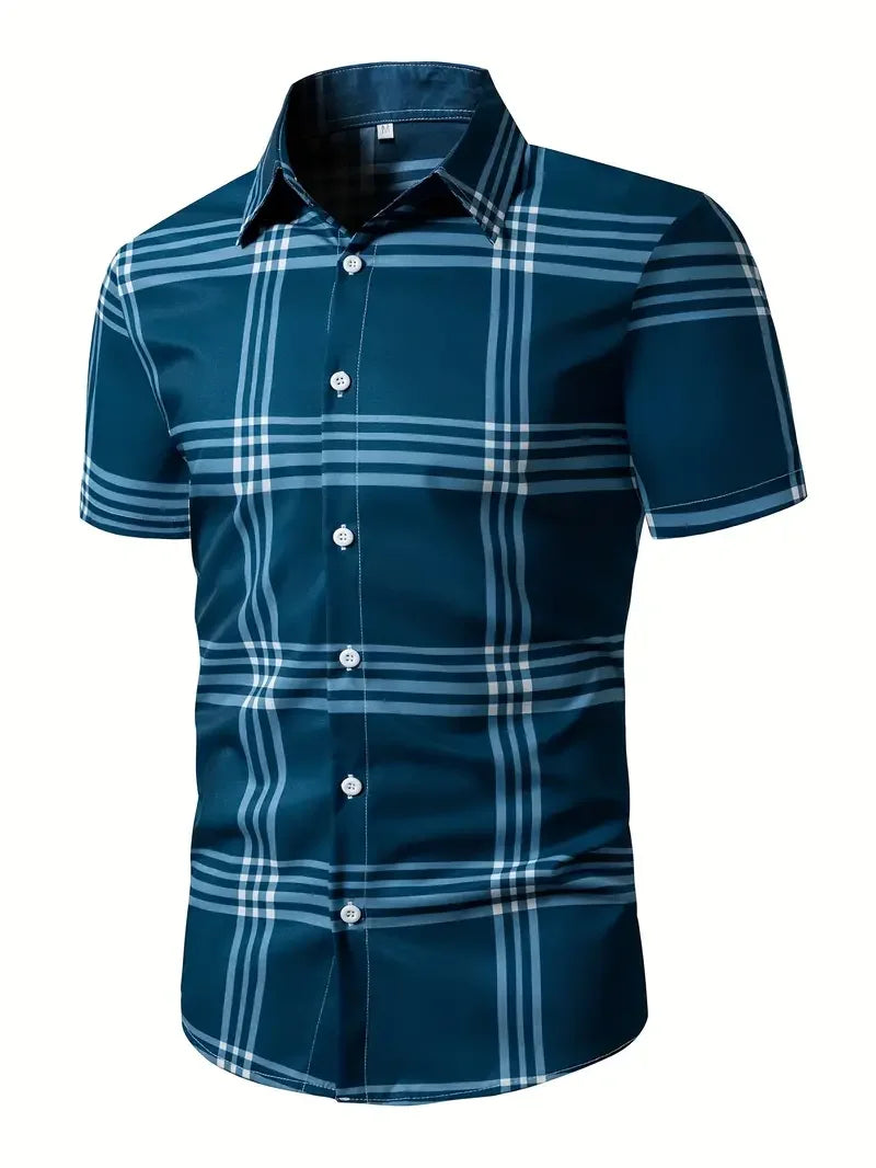 Men's Shirt Plaid Lapel Short Sleeve Shirt Multicolour Outdoor Street Short Sleeve Printed Clothing Fashion Designer Leisurewear