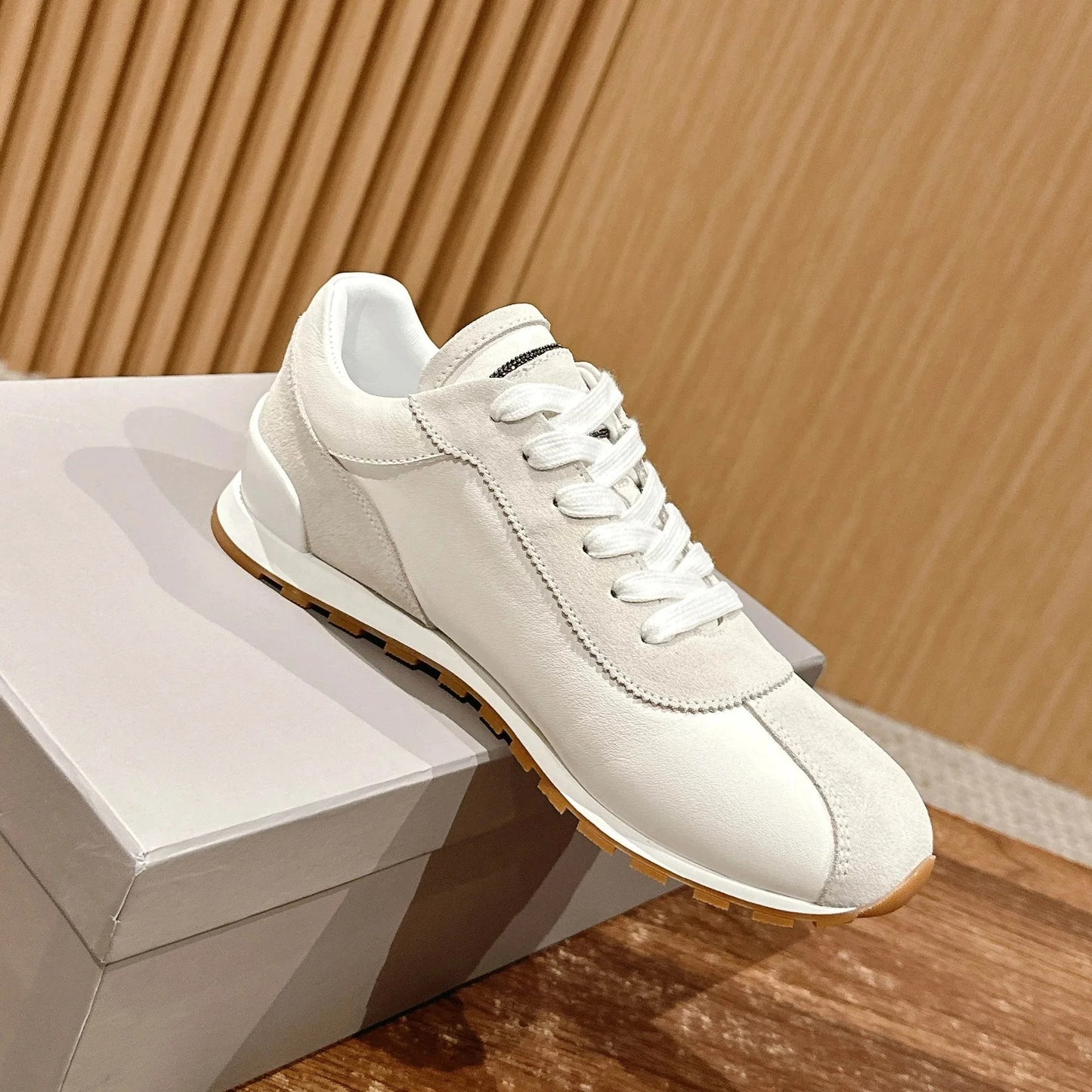 Spring Autumn Genuine Leather Round-Toe Lace-Up Tennis Shoes German Sneakers Casual Shoes Athletic Shoes Handmade Bota Feminina