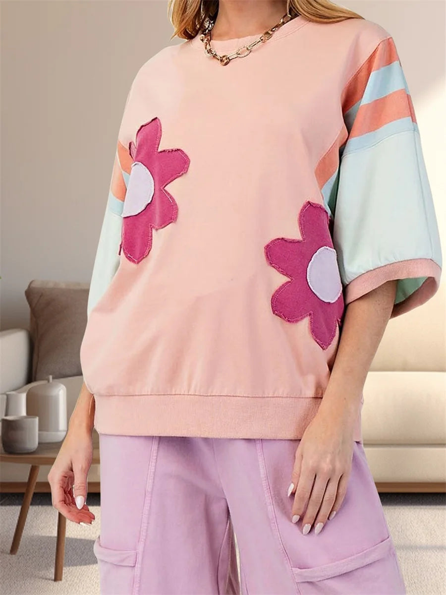 Women s V-Neck Short Sleeve Striped Print Casual T-shirt with Pocket for Summer Beach Vacation or Daily Wear