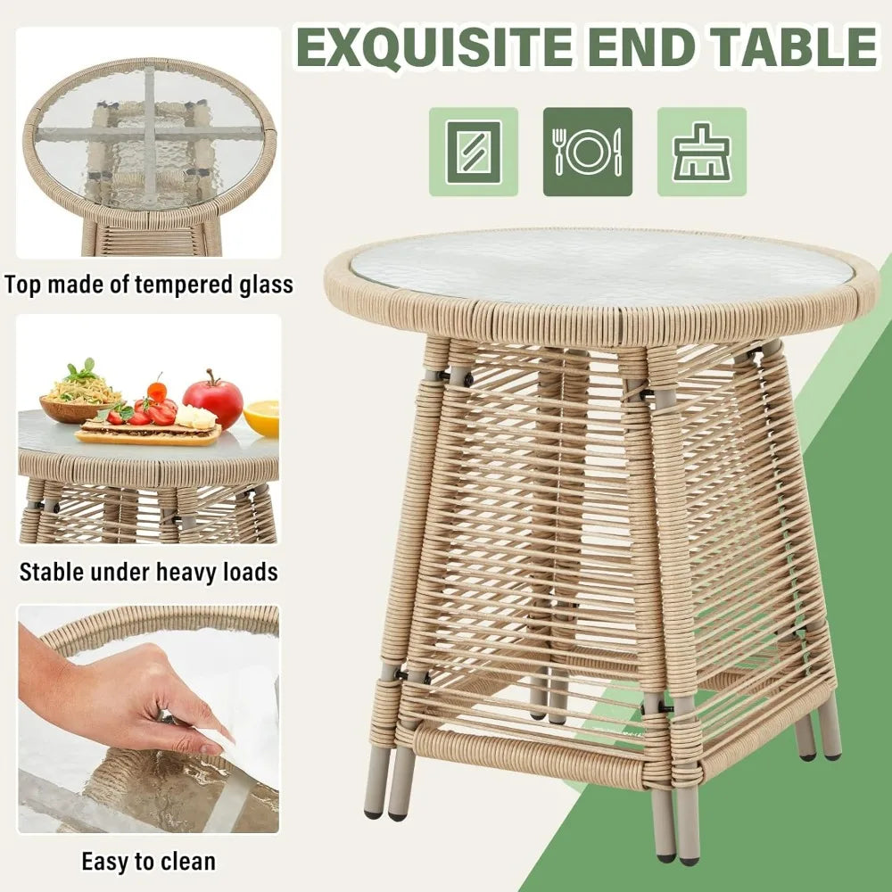 3 Piece Patio Rattan Bistro Set, Outdoor All Weather Wicker Furniture Chairs with Table and Soft Cushions, Modern Conve